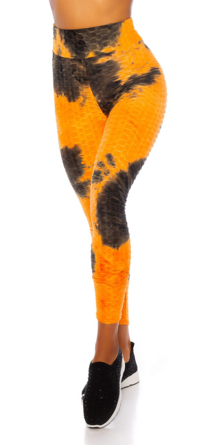 Trendy hoge taille leggings met watercolor-print oranje